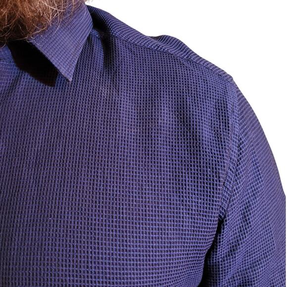 Stone Rose blue texture microcheck shirt xl abalone button casual refined preppy - Picture 2 of 13